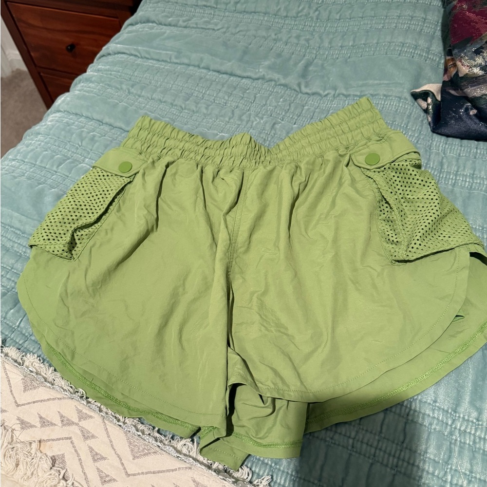 Spiritual Gangster Light Green Athletic Shorts with Side Mesh Pockets